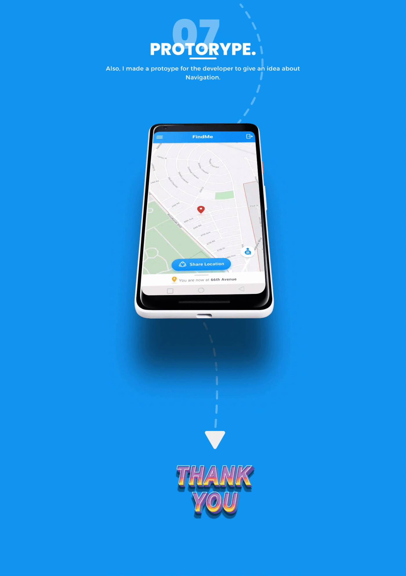 Animated FindMe prototype demonstrating app navigation between mobile screens.